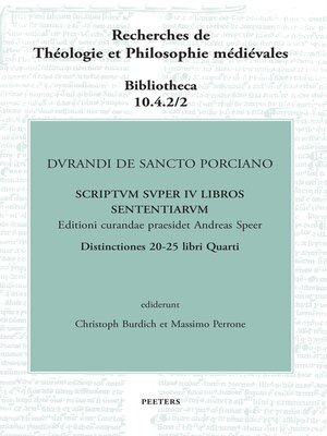 cover image of Durandi de Sancto Porciano Scriptum super IV libros Sententiarum. Buch IV, dd. 20-25